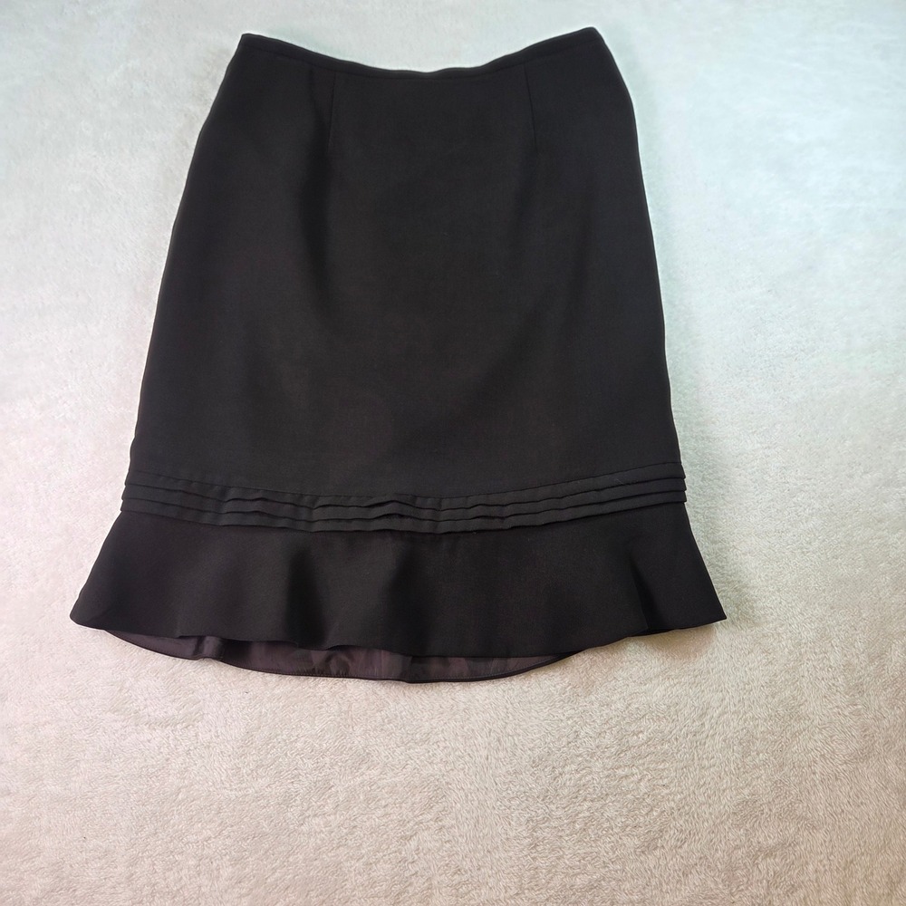 Blacker by Stanley Blacker Black Ruffle Hem Pleated Pencil Skirt Size 12 3244986
